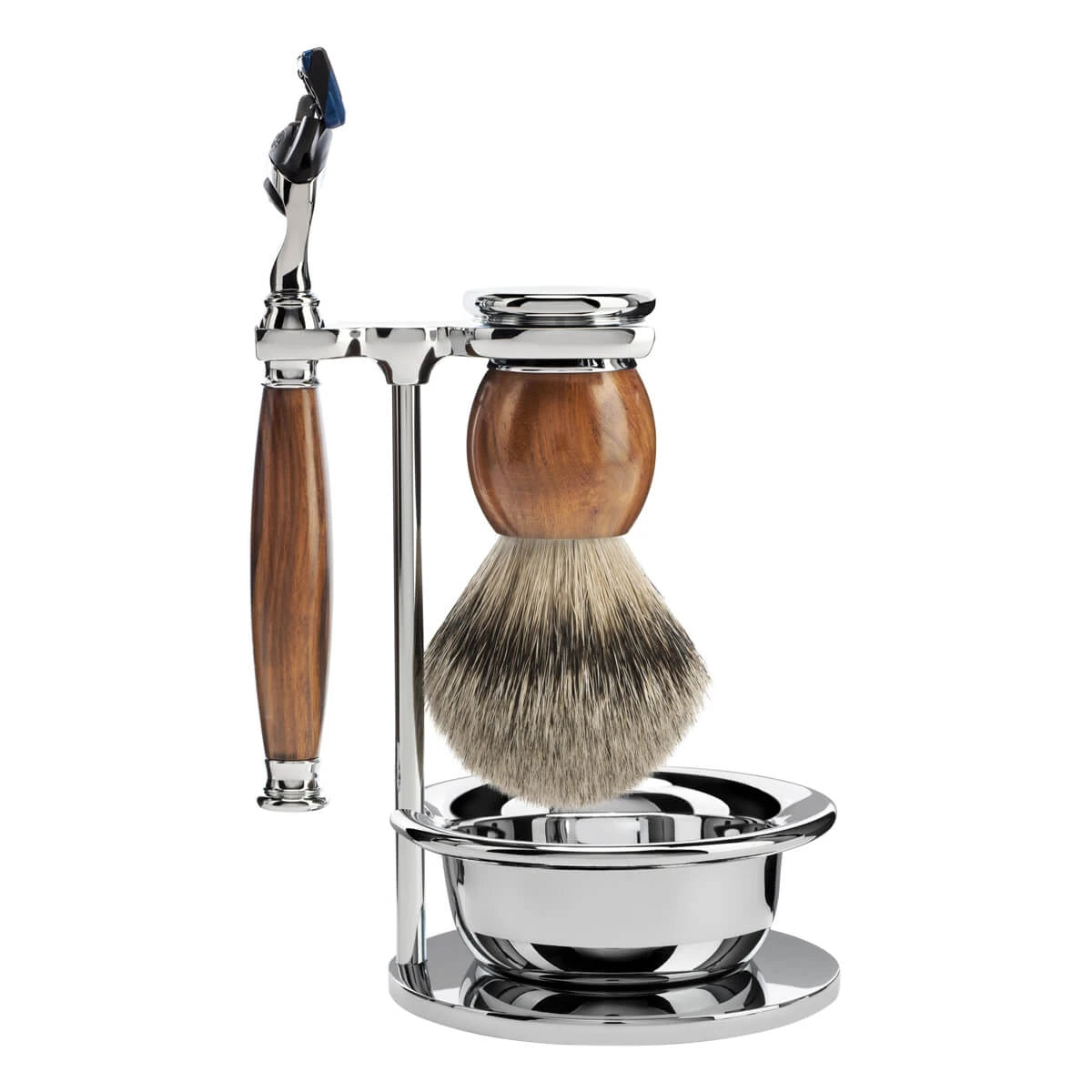 Barbersæt med Skraber, Barberkost, Holder og Skål, Sophist, Ironwood