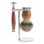 Barbersæt med DE-skraber, Barberkost og Holder, Sophist, Ironwood