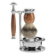 Barbersæt med DE-skraber, Barberkost, Holder og skål, Sophist, Ironwood