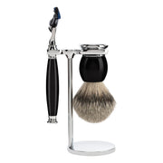Barbersæt med Skraber, Silvertip Barberkost og Holder, Sophist, Sort Kunstharpiks