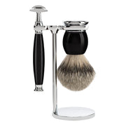 Barbersæt med DE-skraber, Barberkost og Holder, Sophist, Sort Kunstharpiks