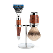 Barbersæt med Skraber, Silvertip Barberkost og Holder, Stylo, Thuja Wood