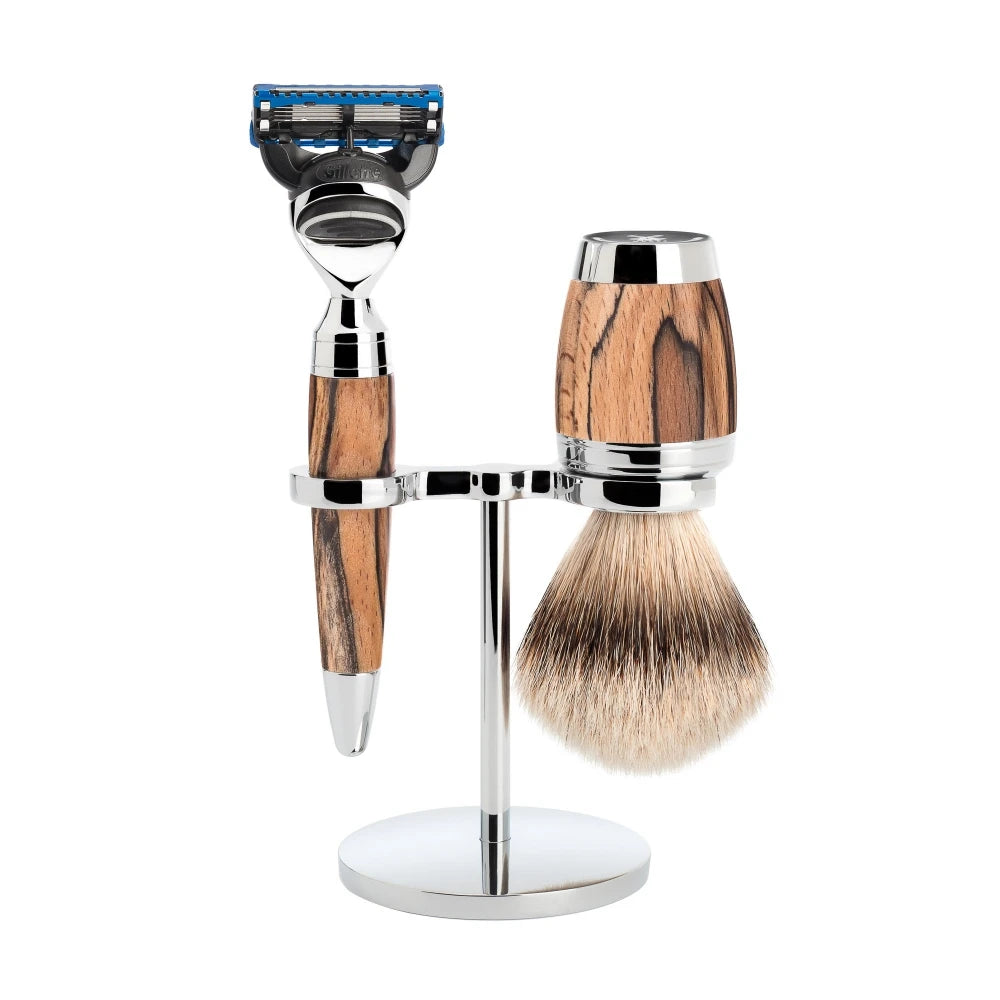 Barbersæt med Skraber, Barberkost og Holder, Stylo, Spalted Beech