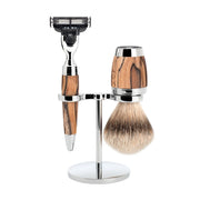 Barbersæt med Mach3 Skraber, Barberkost og Holder, Stylo, Spalted Beech
