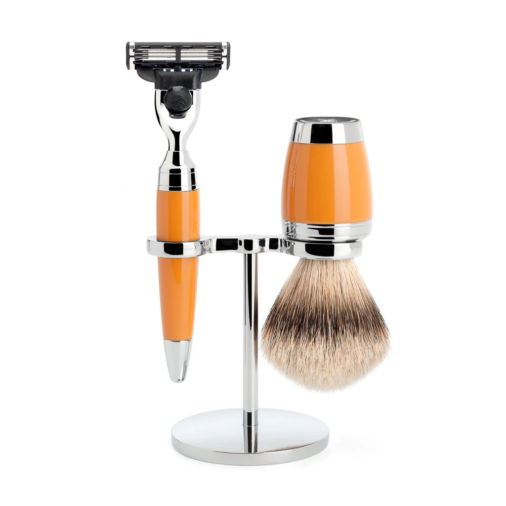 Barbersæt med Mach3 Skraber, Barberkost og Holder, Stylo, Butterscotch