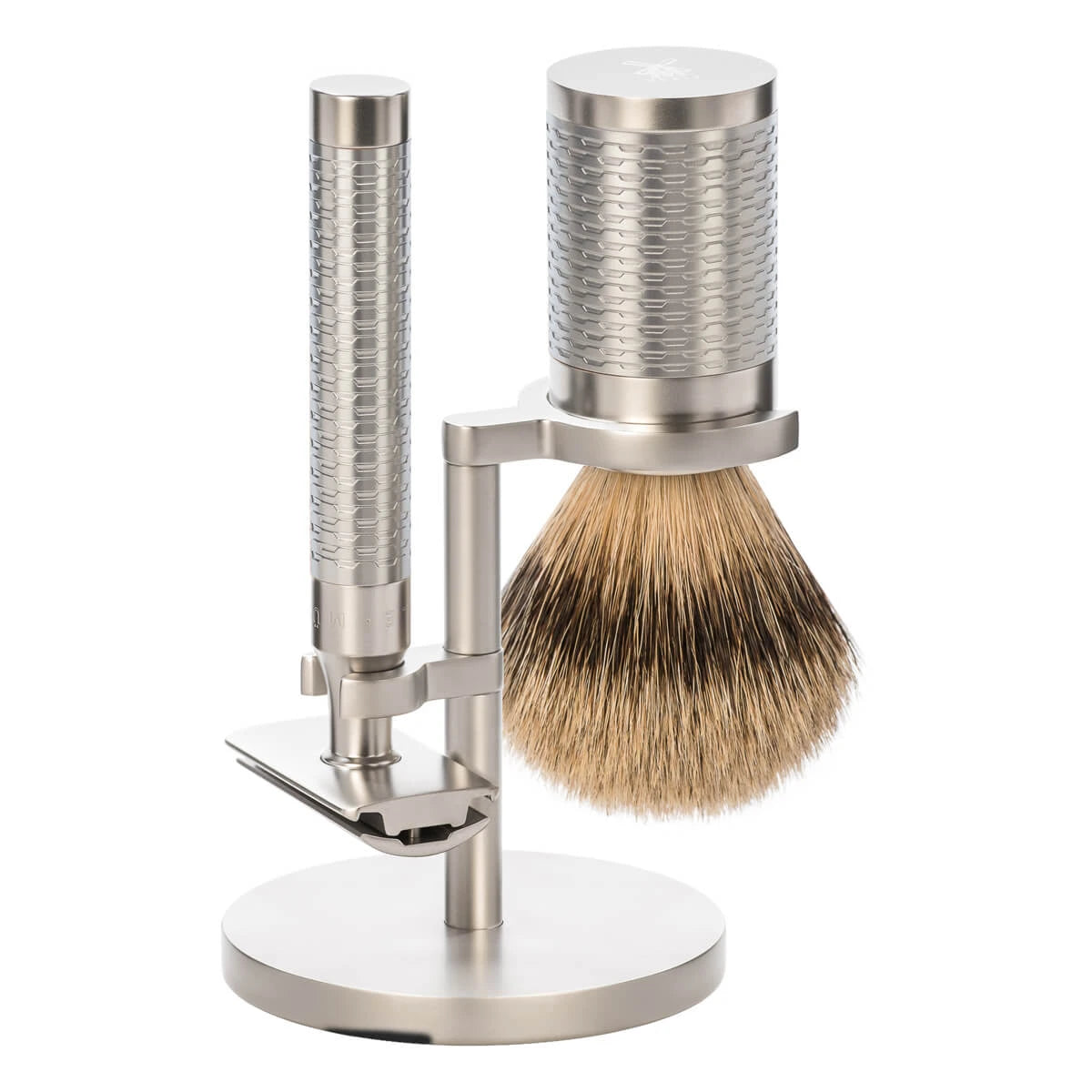 Barbersæt med DE-skraber, Barberkost og Holder, Rocca, Rustfrit stål - Mat finish