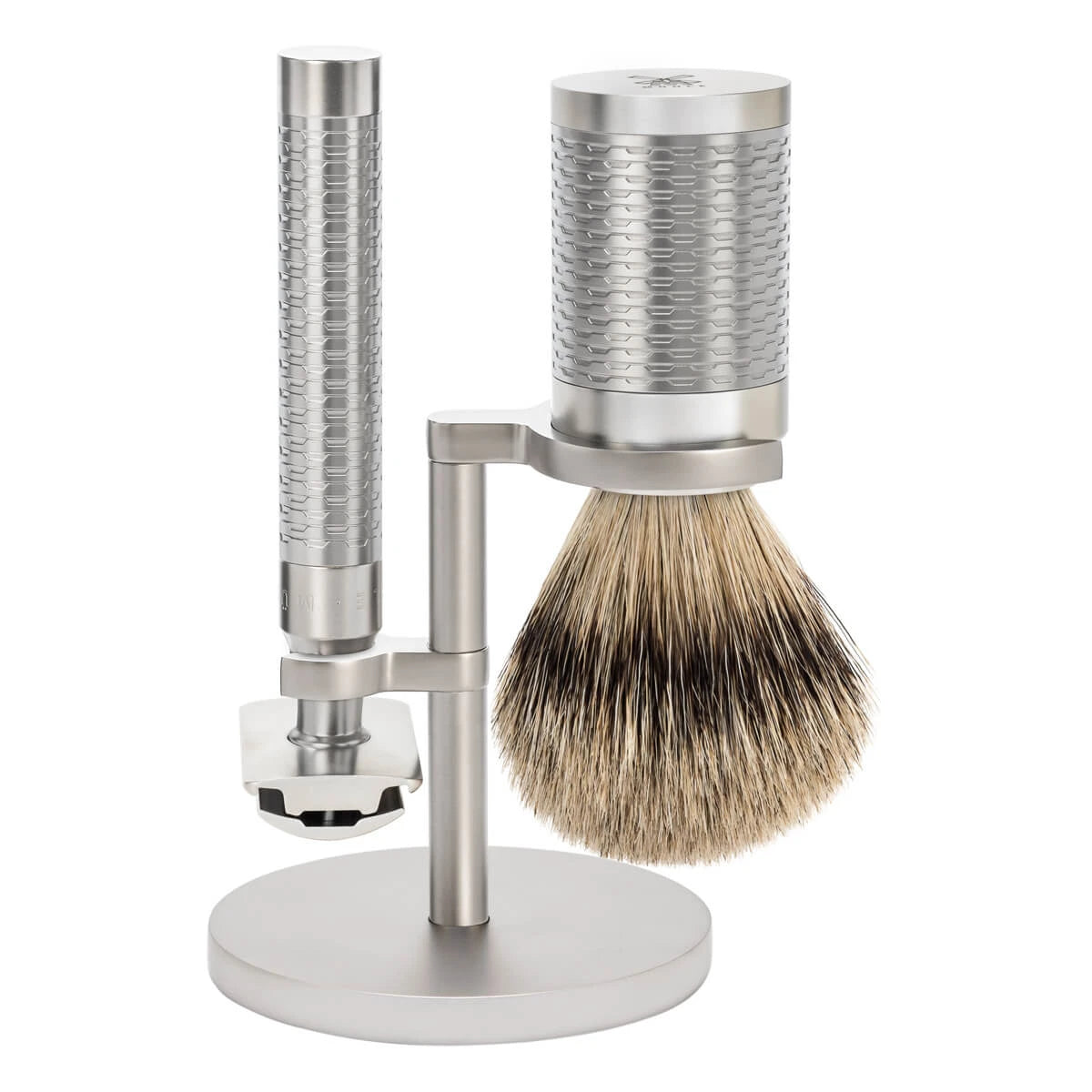 Barbersæt med DE-skraber, Barberkost og Holder, Rocca, Rustfrit stål - Mat finish