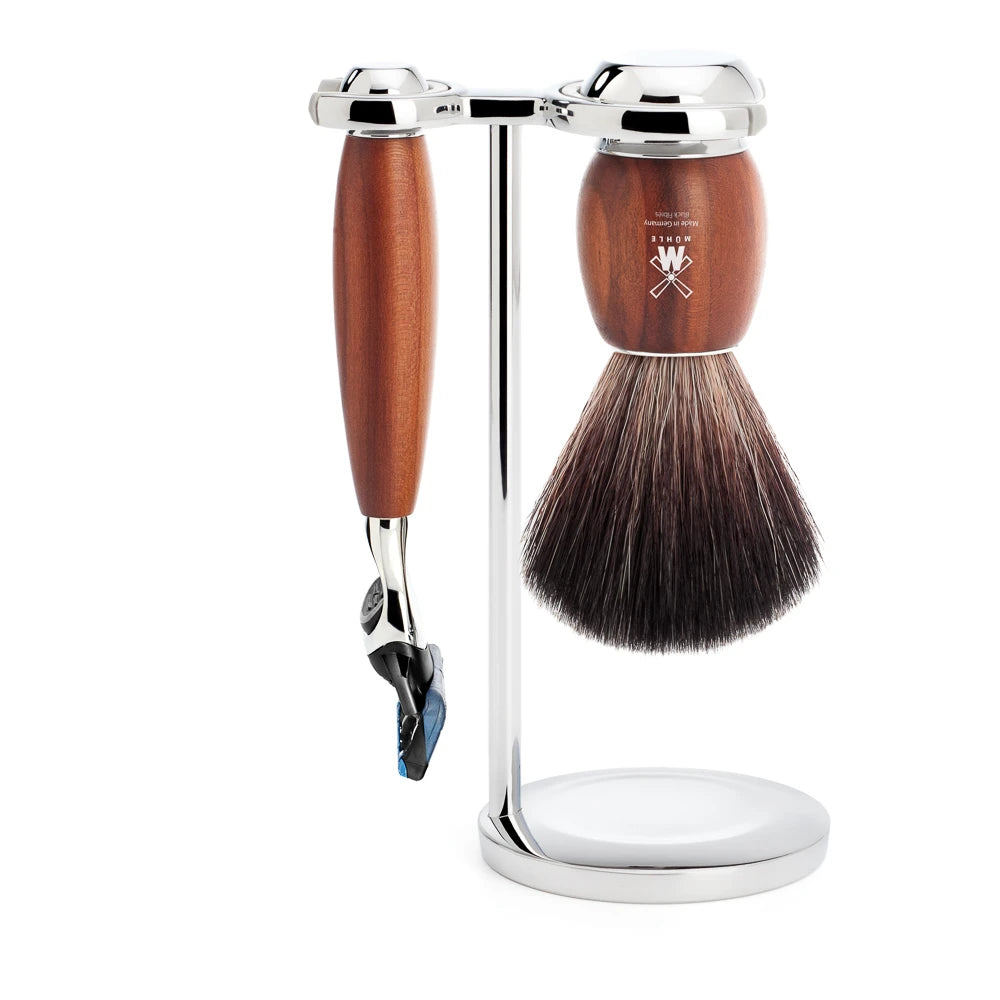 Barbersæt med Fusion Skraber, Barberkost og Holder, Vivo, Blommetræ