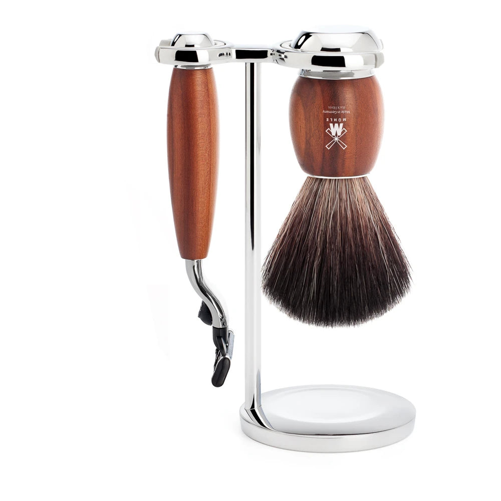 Barbersæt med Mach3 Skraber, Fibre Barberkost og Holder, Vivo, Blommetræ