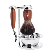 Barbersæt med Mach3 Skraber, Black Fibre Barberkost, Holder og Skål, Vivo, Blommetræ