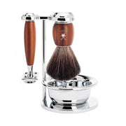 Barbersæt med DE-skraber, Black Fibre Barberkost, Holder og Skål, Vivo, Blommetræ