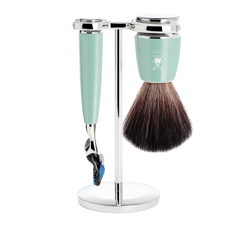 Barbersæt med Fusion skraber, Barberkost og Holder, Rytmo, Mintgrøn