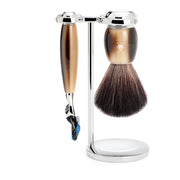 Barbersæt med Fusion Skraber, Barberkost og Holder, Vivo, Brunt Horn