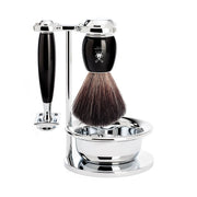 Barbersæt med DE-skraber, Black Fibre Barberkost, Holder og Skål, Vivo, Sort Kunstharpiks
