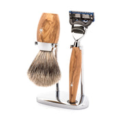 Barbersæt med Skraber, Fine Badger Barberkost og Holder, Kosmo, Oliventræ