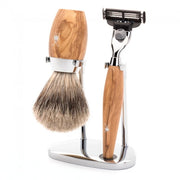 Barbersæt med Mach3 Skraber, Barberkost og Holder, Kosmo, Oliventræ