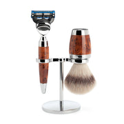 Barbersæt med Skraber, Barberkost og Holder, Stylo, Thuja Wood