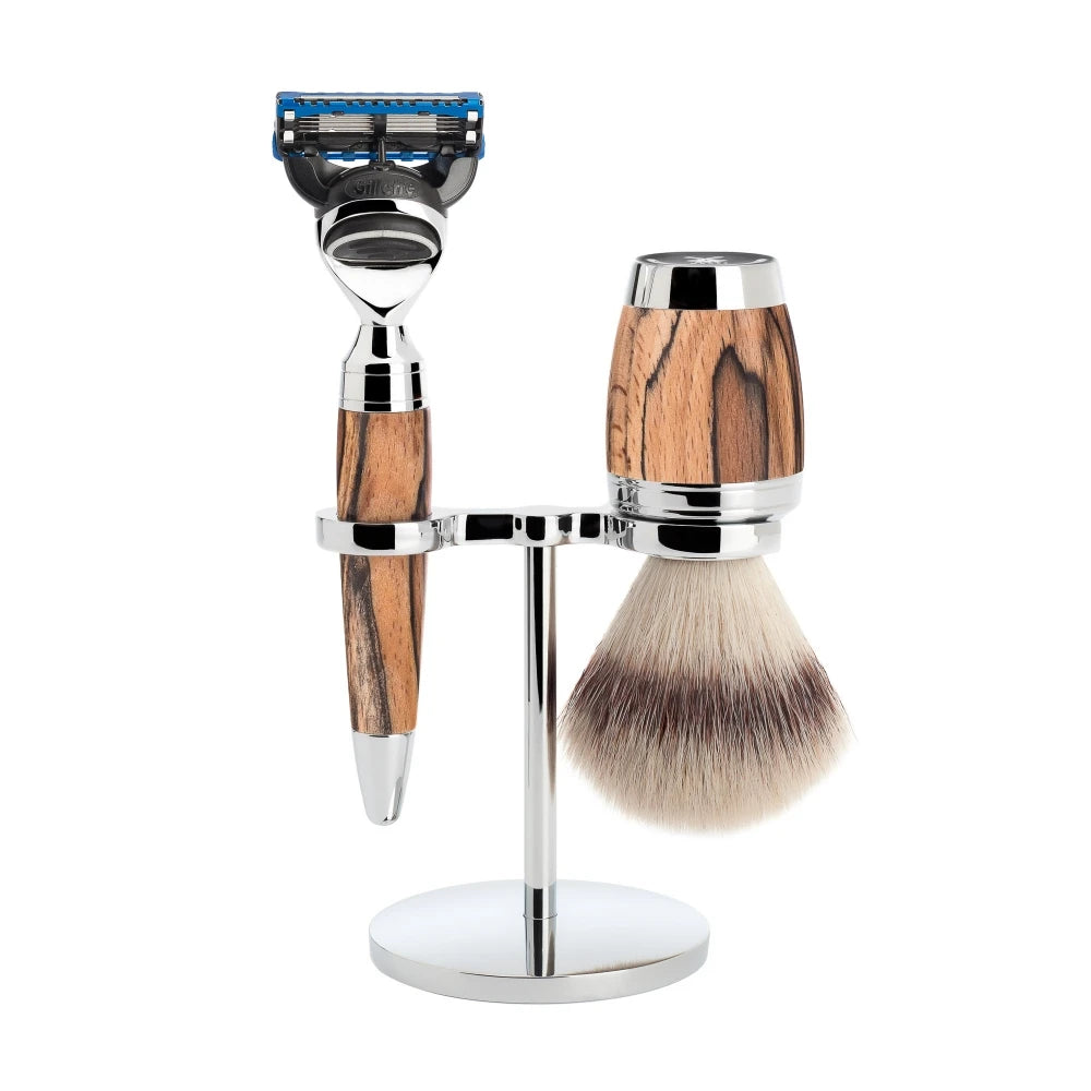 Barbersæt med Skraber, Fibre Barberkost og Holder, Stylo, Spalted Beech