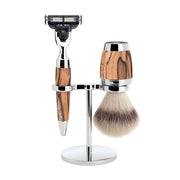 Barbersæt med Mach3 Skraber, Fibre Barberkost og Holder, Stylo, Spalted Beech