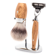 Barbersæt med Mach3 Skraber, Børste og Holder, Kosmo, Oliventræ