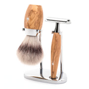 Barbersæt med DE-skraber, Barberkost og Holder, Kosmo, Oliventræ