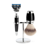 Barbersæt med Skraber, Barberkost og Holder, Stylo, Sort Kunstharpiks