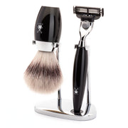 Barbersæt med Mach3 Skraber, Børste og Holder, Kosmo, Sort Kunstharpiks