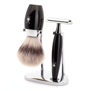 Barbersæt med DE-skraber, Barberkost og Holder, Kosmo, Sort Kunstharpiks