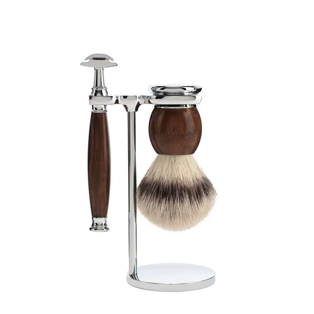 Barbersæt med DE-skraber, Fibre Barberkost og Holder, Sophist, Ironwood