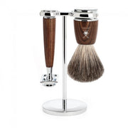 Barbersæt med DE-skraber, Barberkost og Holder, Rytmo, Ask