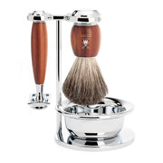 Barbersæt med DE-skraber, Barberkost, Holder og Skål, Vivo, Blommetræ