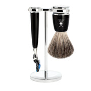 Barbersæt med Skraber, Barberkost og Holder, Rytmo, Sort Kunstharpiks