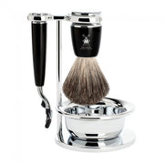 Barbersæt med Mach3 Skraber, Barberkost, Holder og Skål, Rytmo, Sort Kunstharpiks