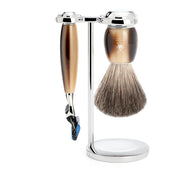 Barbersæt med Skraber, Barberkost og Holder, Vivo, Brunt Horn
