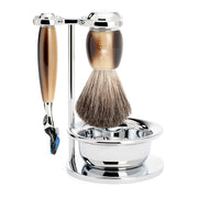 Barbersæt med Skraber, Barberkost, Holder og Skål, Vivo, Brunt Horn
