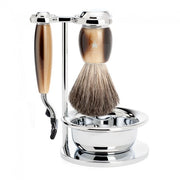 Barbersæt med Mach3 Skraber, Barberkost, Holder og Skål, Vivo, Brunt Horn