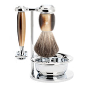 barbersæt med DE-skraber, Barberkost, Holder og Skål, Vivo, Brunt Horn