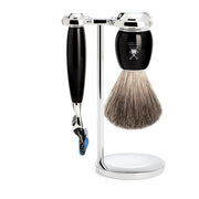 Barbersæt med Skraber, Barberkost og Holder, Vivo, Sort Kunstharpiks