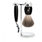 Barbersæt med Mach3 Skraber, Barberkost og Holder, Vivo, Sort Kunstharpiks