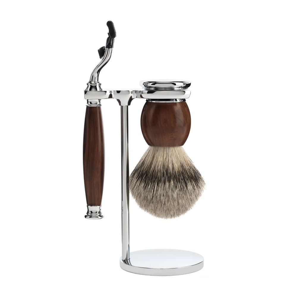 Barbersæt med Mach3 Skraber, Barberkost og Holder, Sophist, Ironwood