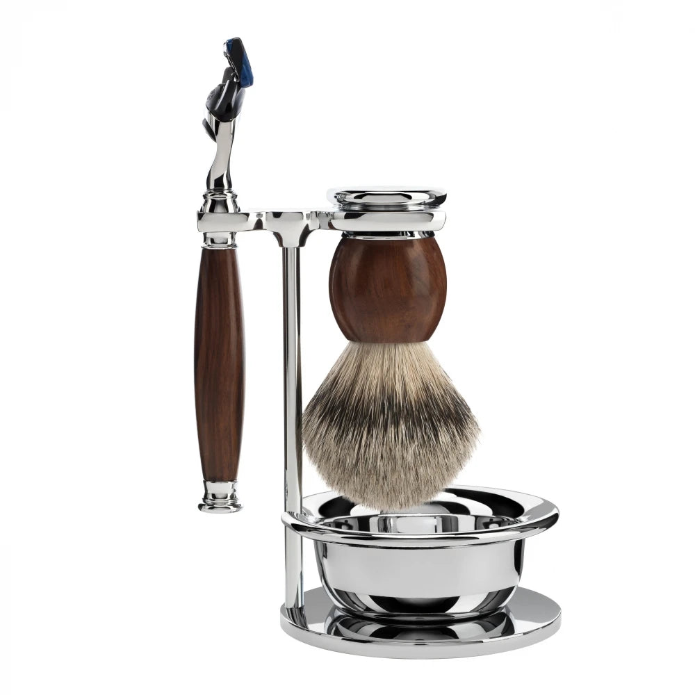 Barbersæt med Skraber, Barberkost, Holder og Skål, Sophist, Ironwood