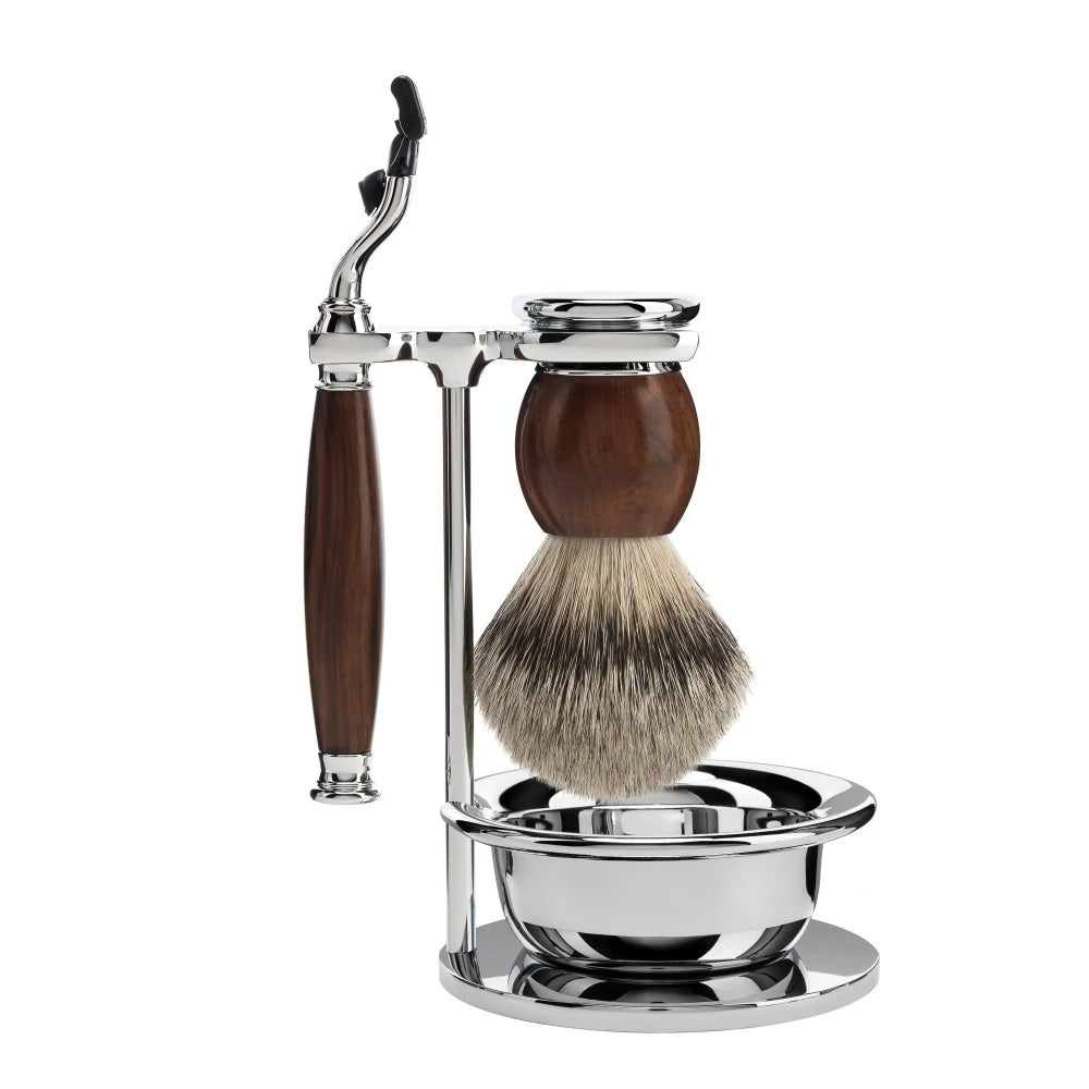 Barbersæt med Mach3 Skraber, Barberkost, Holder og Skål, Sophist, Ironwood