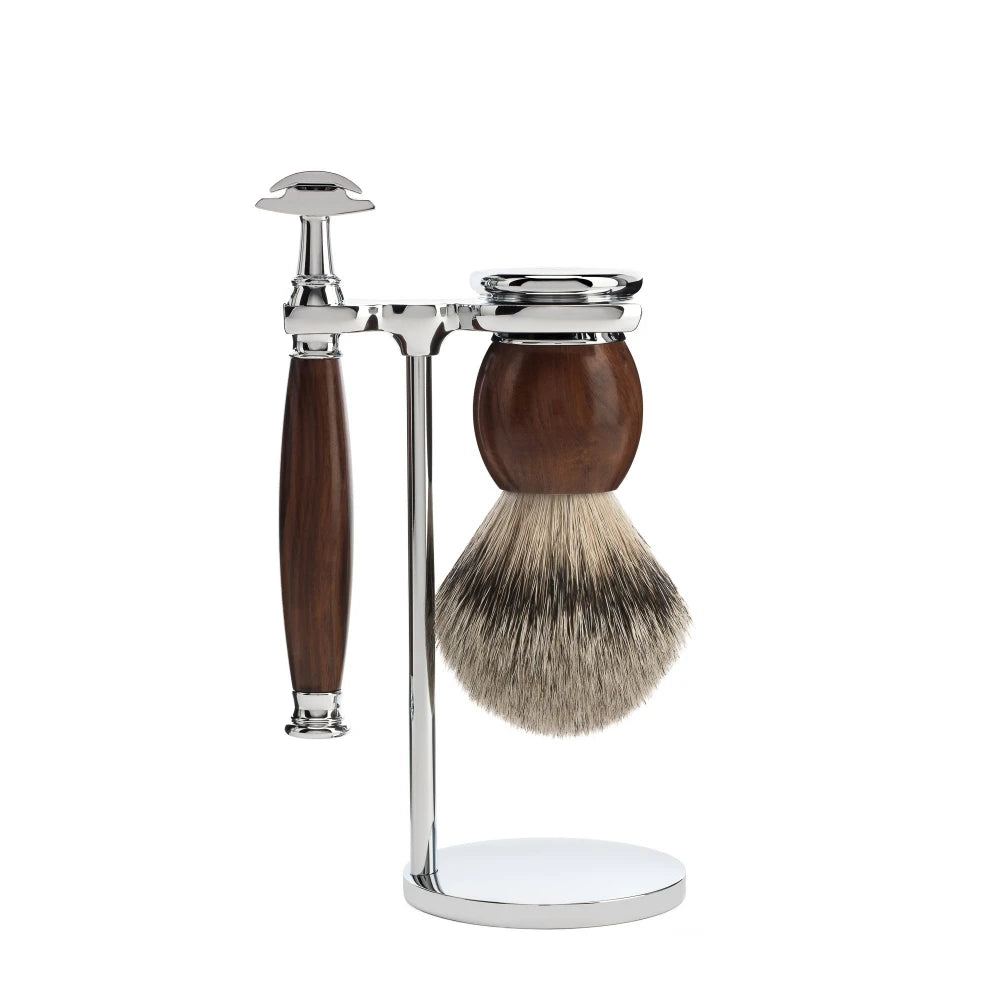 Barbersæt med DE-skraber, Barberkost og Holder, Sophist, Ironwood