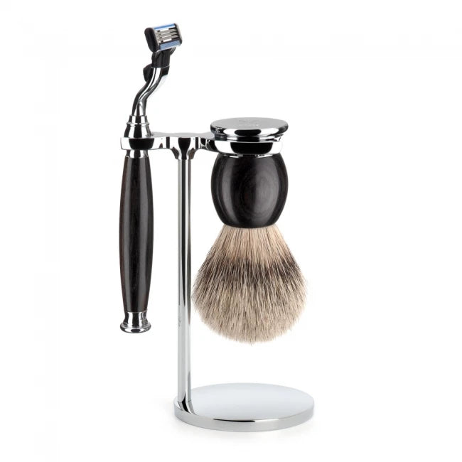 Barbersæt med Mach3 Skraber, Barberkost og Holder, Sophist, African Blackwood
