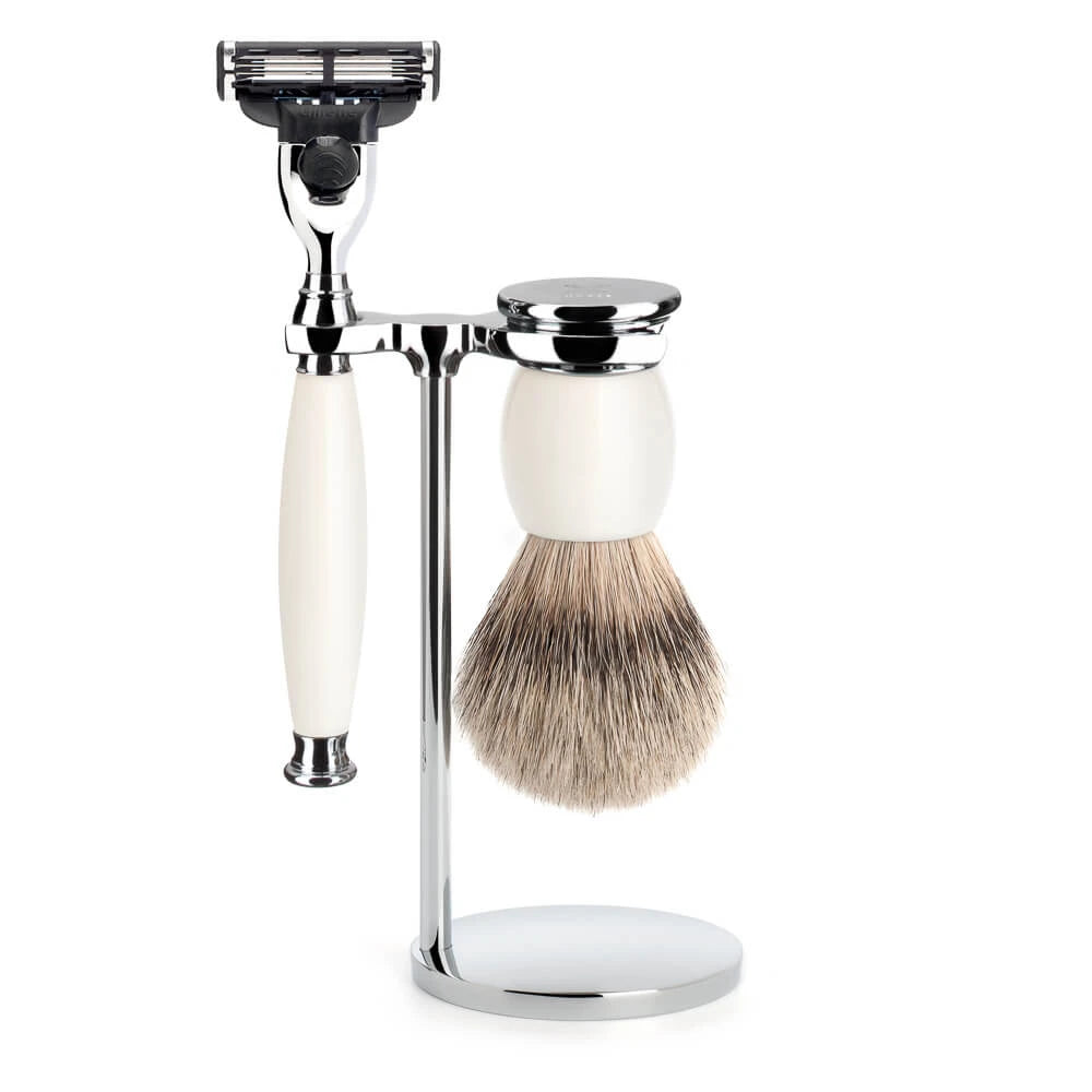 Barbersæt med Mach3 Skraber, Barberkost og Holder, Sophist, Porcelæn