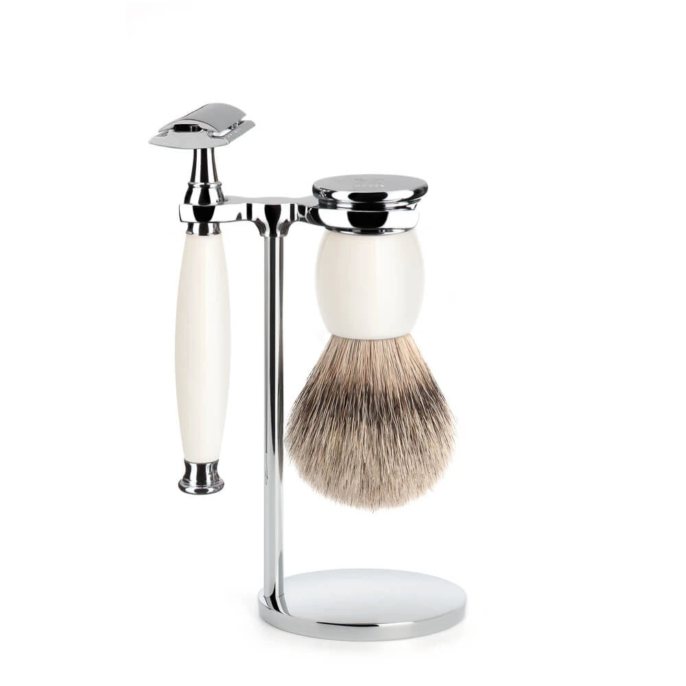 Barbersæt med DE-skraber, Barberkost og Holder, Sophist, Porcelæn