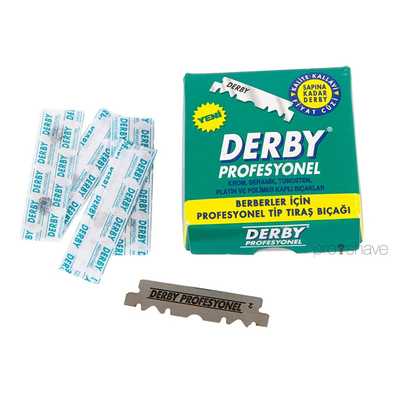 Sæt med Straight Razor + 100 Derby Klinger