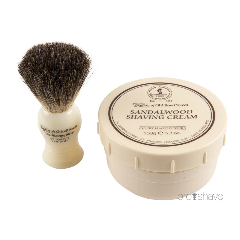 Gaveæske med Pure Badger Barberkost og Barbercreme, Sandeltræ