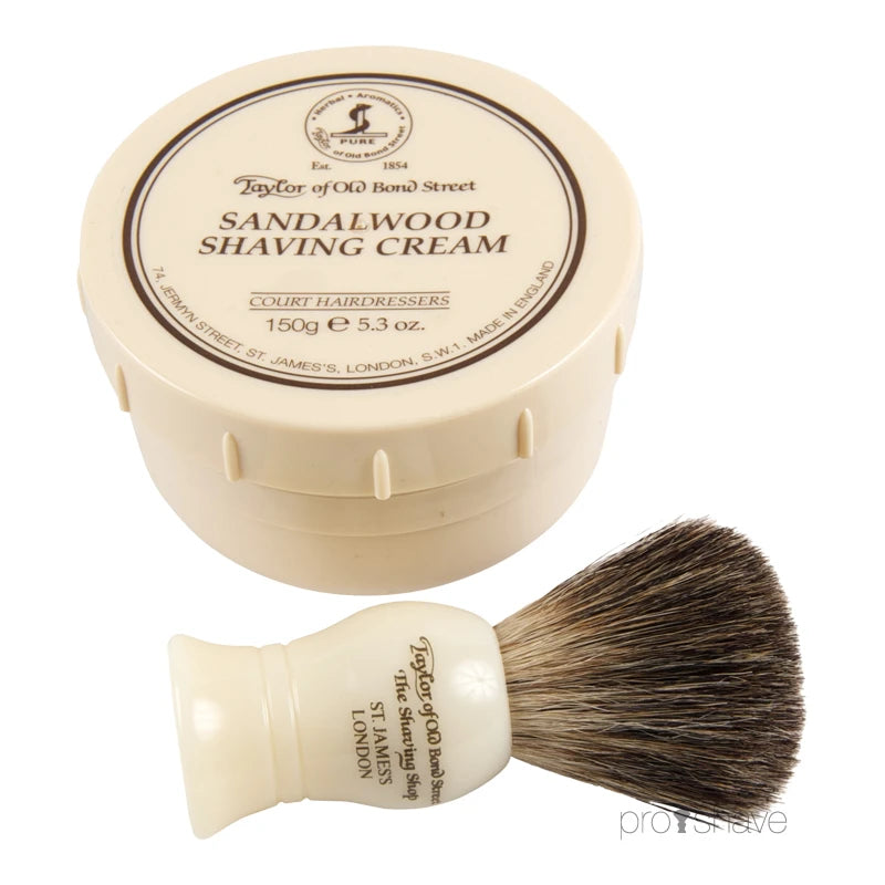 Gaveæske med Pure Badger Barberkost og Barbercreme, Sandeltræ