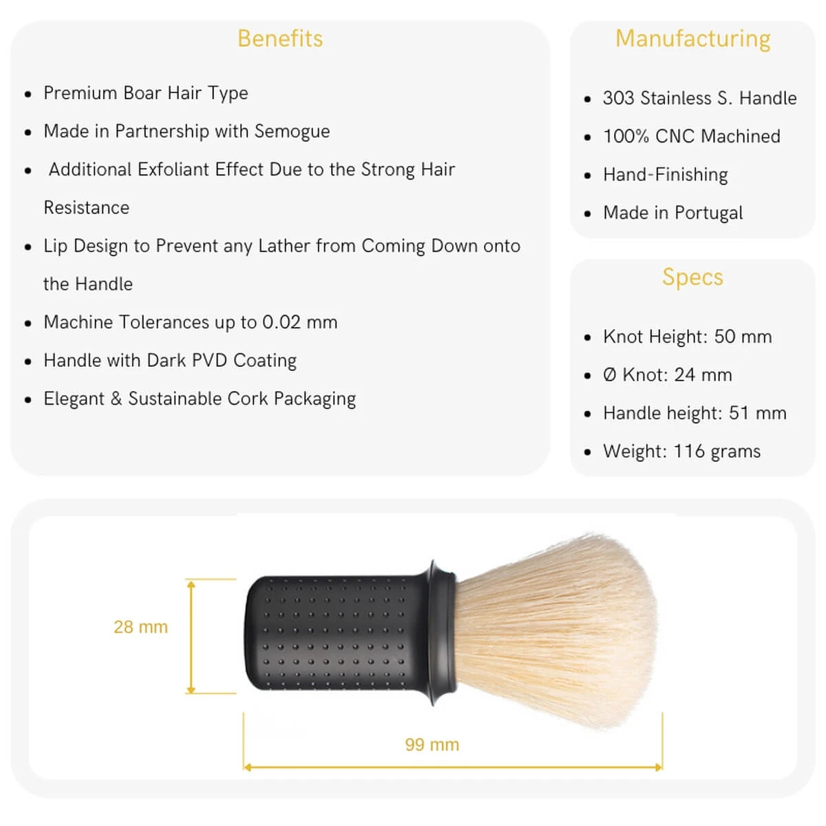 Premium Boar Barberkost, Rustfrit stål - Dark